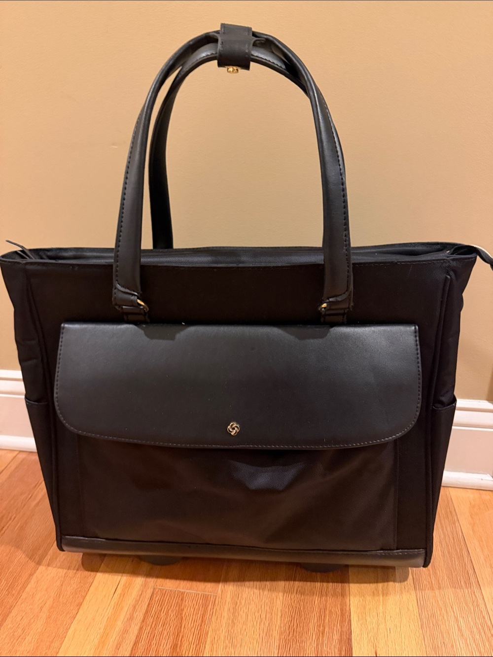 Black Tote Bag with Front Flap Pocket